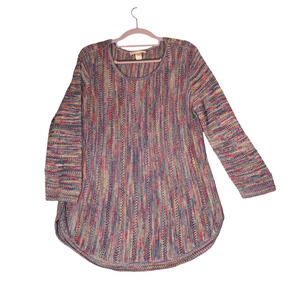 Christopher Banks Tunic Sweater Womens XL Purple Multi Stripe Open Knit Boho
